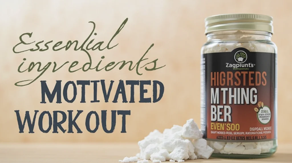 Essential ingredients for a motivated workout, showing a supplement jar and powder