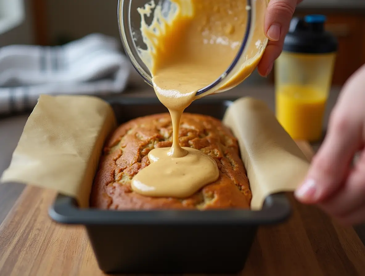 Pouring banana bread batter