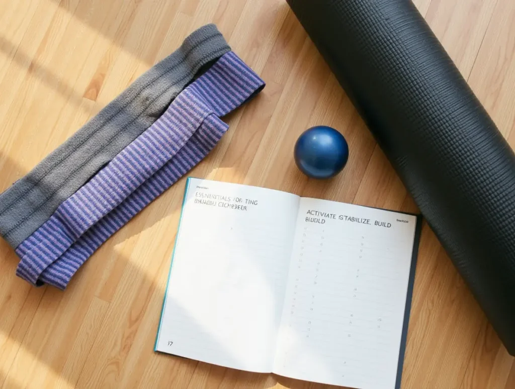 Materials needed for banded clamshells including resistance bands and mat