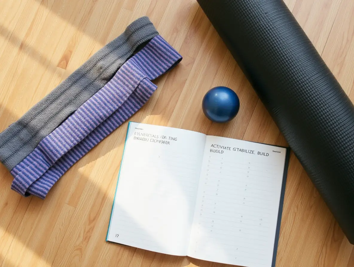 Materials needed for banded clamshells including resistance bands and mat