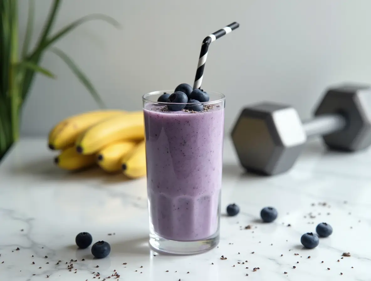 Blueberry banana smoothie in glass