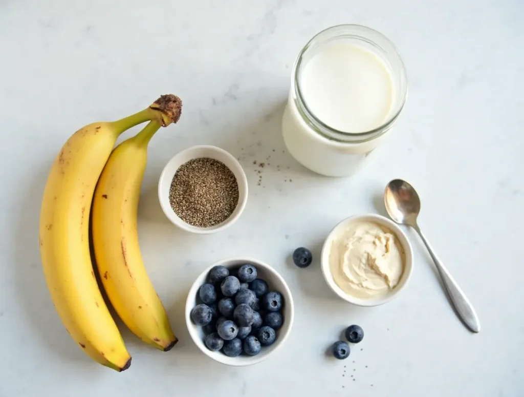 Smoothie ingredients arranged neatly
