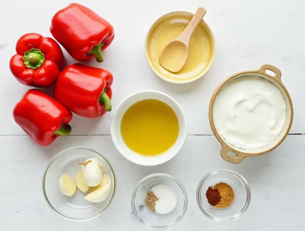 Ingredients for roasted red pepper soup