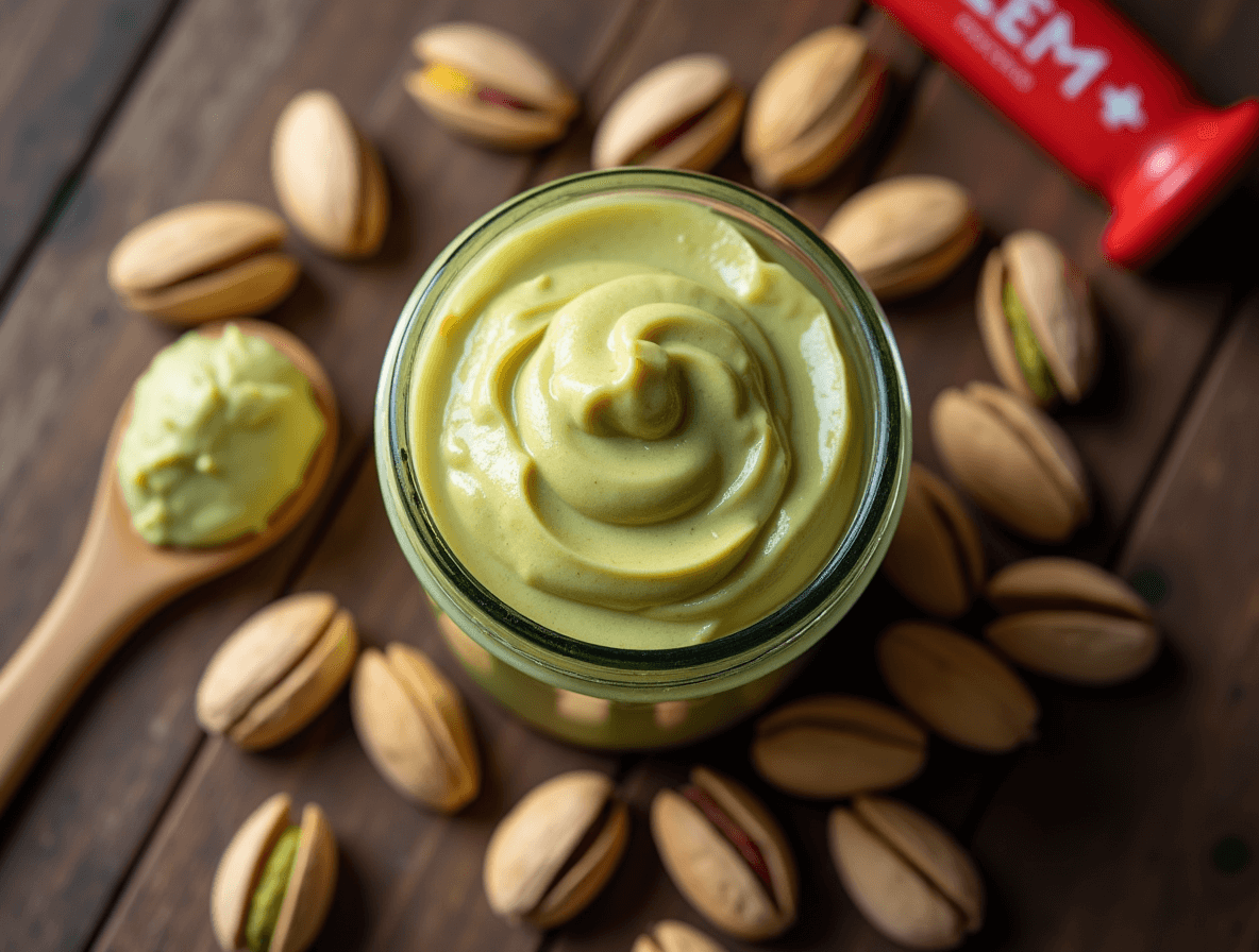 Creamy homemade pistachio butter in a jar