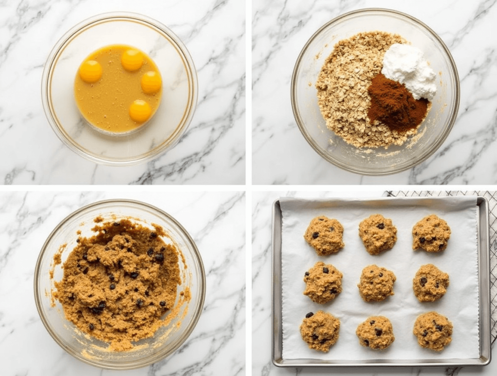 Step-by-step oatmeal raisin cookie prep