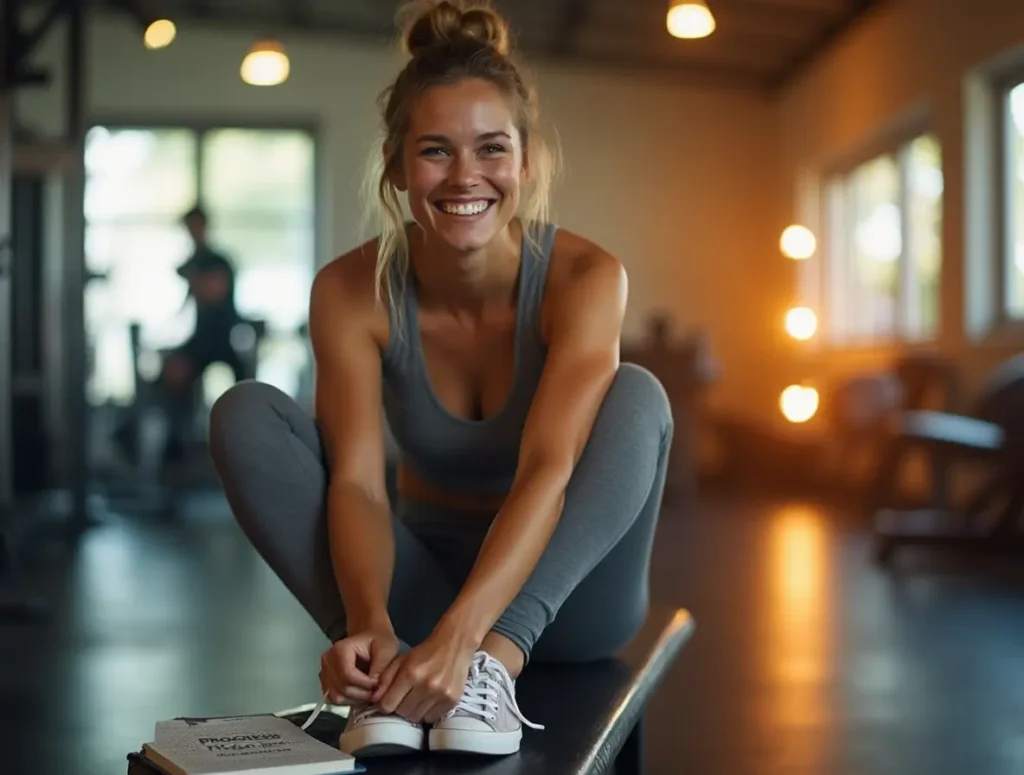 Woman staying focused in the gym showing how to stay motivated when results are slowWoman staying motivated after workout plateau