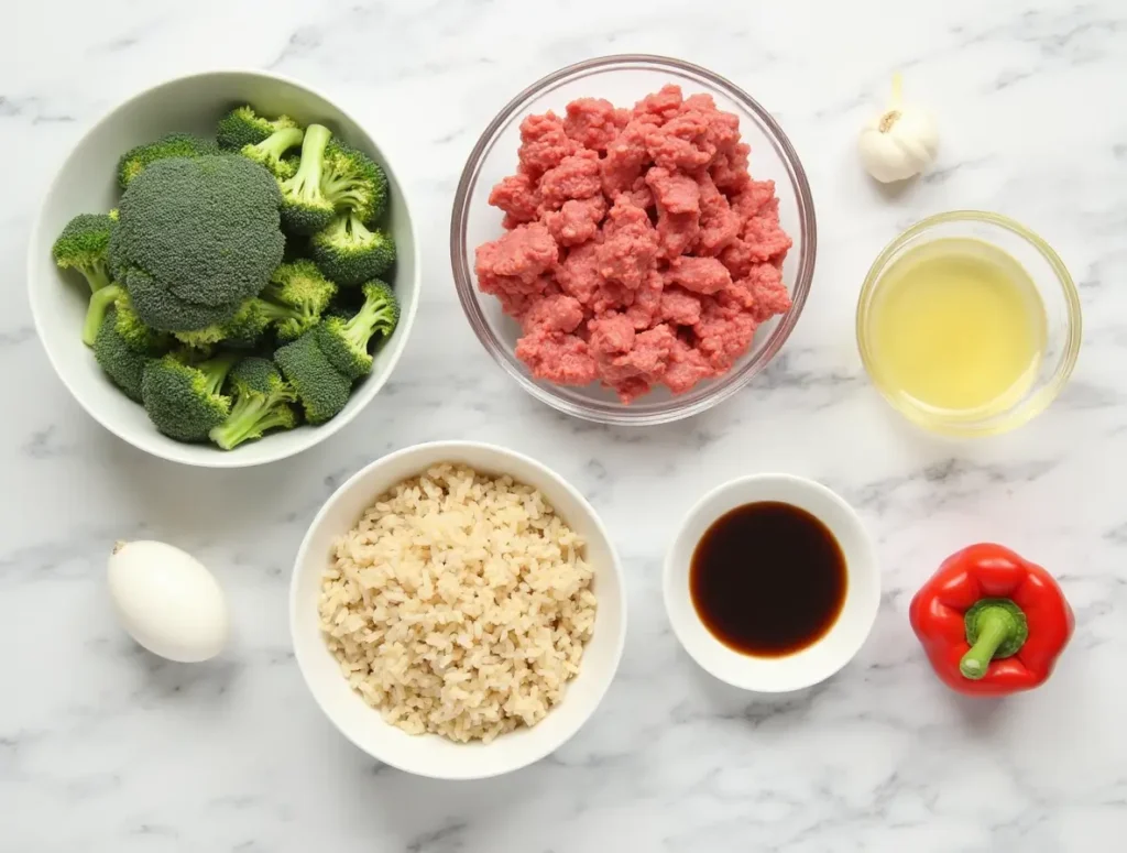 Ground beef bowl ingredients layout